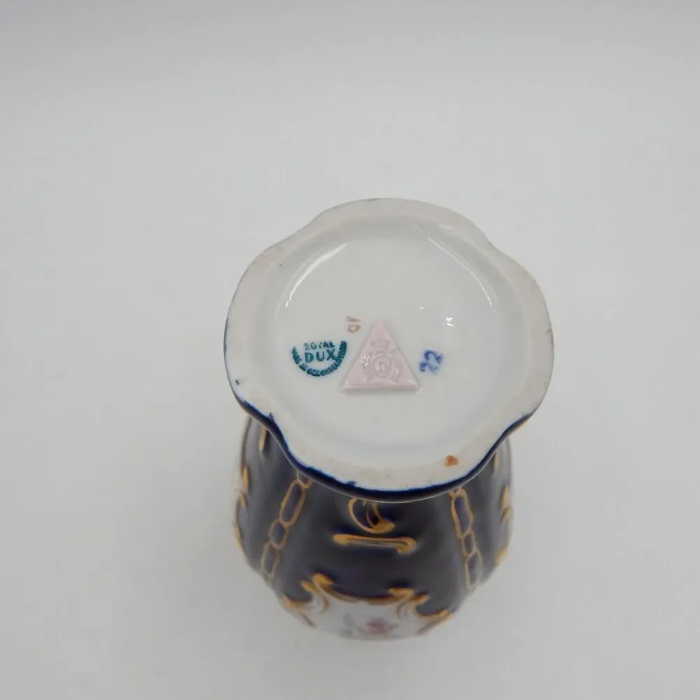 Royal Dux Countess Collection Cobalt Blue Gold Hand Painted Vase Czechoslovakia